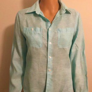 Blue classic linen button down shirt